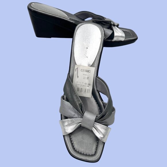 Liz Claiborne Shoes - NWT LIZ CLAIBORNE FAYE METALLIC MULTI SILVER WEDGE SANDALS HEELS - 7